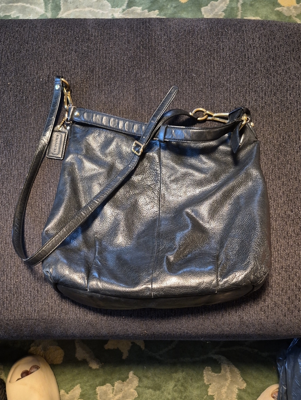 Coach Black Leather Shoulder Bag with Gold Hardware